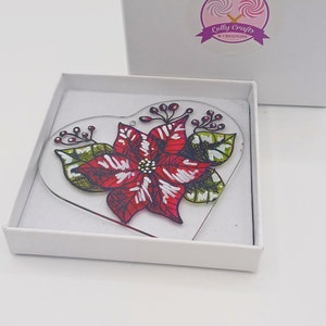 Handbemalter Weihnachtsstern Glasherz Sonnenfänger, Weihnachtsstern Kunst, Fensterbild, Glaskunst, Briefkasten Geschenk, Weihnachtsgeschenk, Wichtelgeschenk