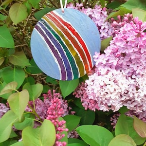 Rainbow glass suncatcher,hand painted glass,rainbow gift,lgbt gift,isolation gift,rainbow of hope,rainbow decor,window rainbow,keyworker,nhs