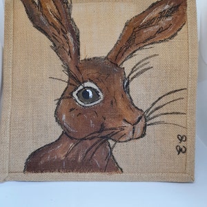 Hare jute bag,  hand painted jute bag, hare gift, hare bag, ecofriendly bag, reusable bag, Market bag, biodegradable bag, Xmas gift