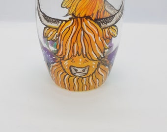 Hairy coo and thistle whisky glass, hairy coo whisky tumbler, whisky drinkers gift, hairy coo, Highland cow, Xmas gift, birthday gift
