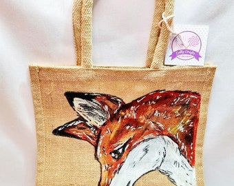 Fox and bee hand painted jute bag, fox bag, shopping bag, Market bag, biodegradable,  sustainable,  ecofriendly,  fair-trade sourced