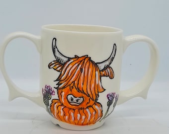 Tazza di dignità coo pelosa, aiuto per disabili, tazza a doppio manico, regalo per lei, regalo per lui, festa del papà, festa della mamma, tazza di mucca delle Highland,