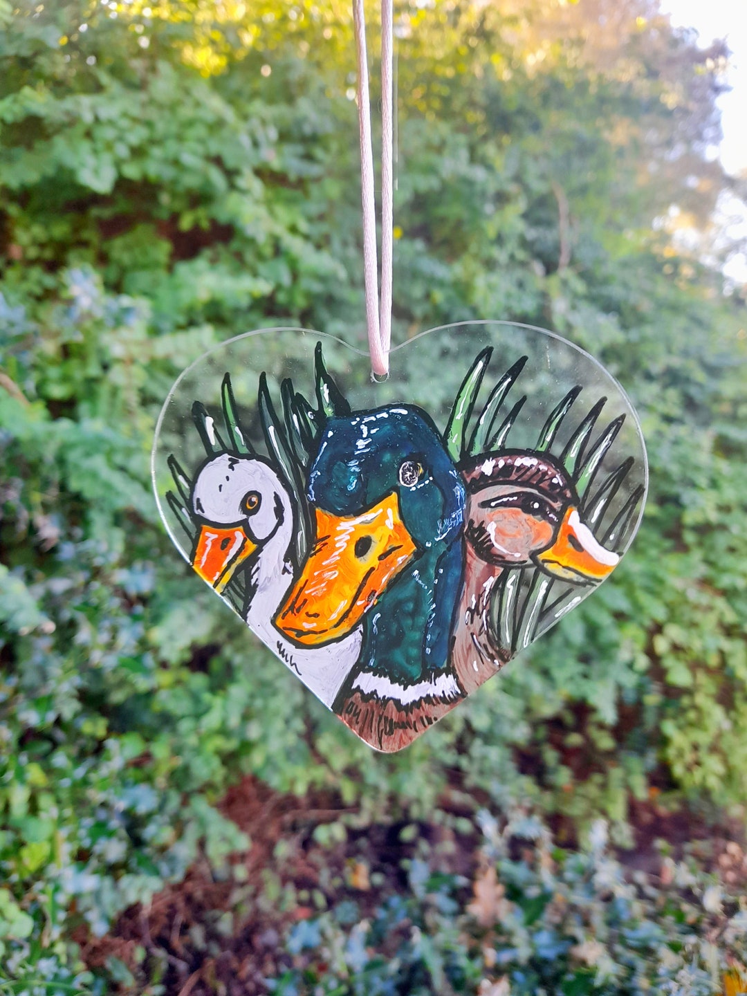 Window Duck Folder Nosey Ducks Sun Catcher, Hand Painted Glass, Window Hanging, Duck Decor ...