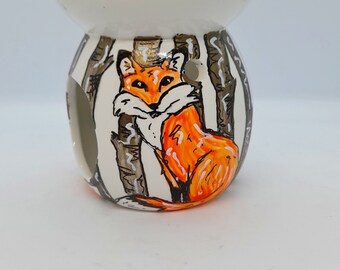 Fox oil burner,  fox wax warmer,  fox decor, hand painted ceramic burner, fox art, Xmas gift, housewarming gift,