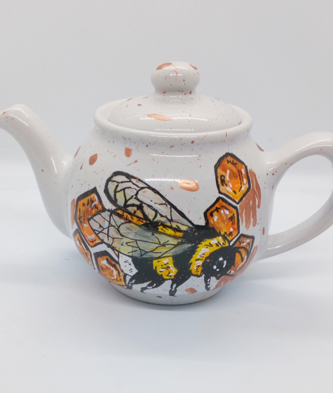 Hand Painted Honey Bee Teapot, 2cup Teapot, 15oz Teapot, Porcelain