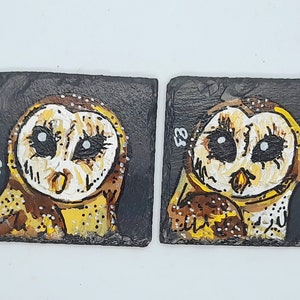 Barn owl slate coasters, owl decor, country decor, bird of prey, slate coasters,  Xmas gift, hand painted slate