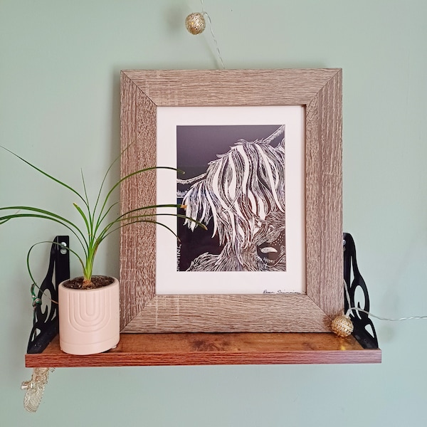 Original scraper board etching , hairy coo art, highland cow art, original artwork, scraper board art, Scottish wildlife, Scottish art