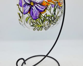Hangende theelichthouder van glas met standaard, geboortebloemen van oktober, goudsbloem en cosmos, verjaardagscadeau voor oktober, cadeau voor haar, geboortebloemen
