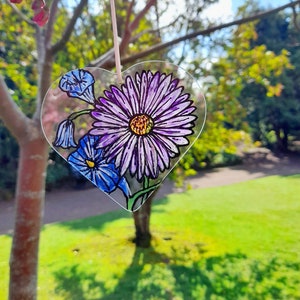 September birth flower sun catcher,Aster and Morning glory,birth flower gift, September birthday gift,letterbox gift, gift for her, gift box