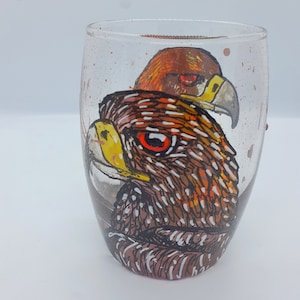 Hand painted whisky tumbler, golden Eagle glass, birds of prey, unique whisky glass, whisky drinkers gift, Xmas gift, unique whisky glass