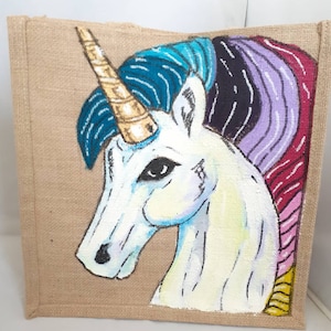 Unicorn jute bag, hand painted jute bag, unicorn bag, unicorn gift, eco friendly bag, biodegradable bag, sustainable bag, stylish shopper