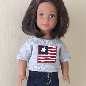 6 inch mini doll clothes: tee shirt with flag and denim jeans 画像 1