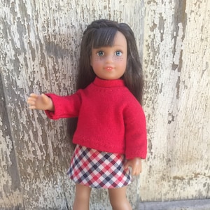 Fits 6&quot; mini doll: bias plaid skirt with turtleneck