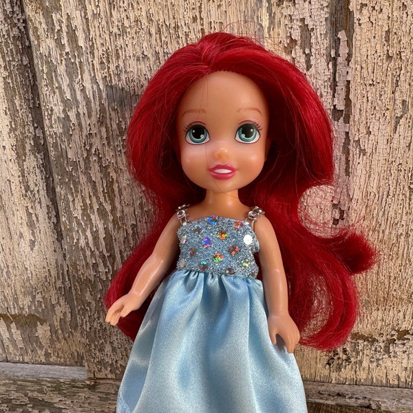 Fits 6" Disney Toddler Princess doll: blue satin ballgown