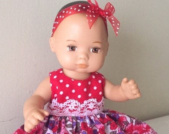 Fits 8” American Girl baby doll: mixed print party dress