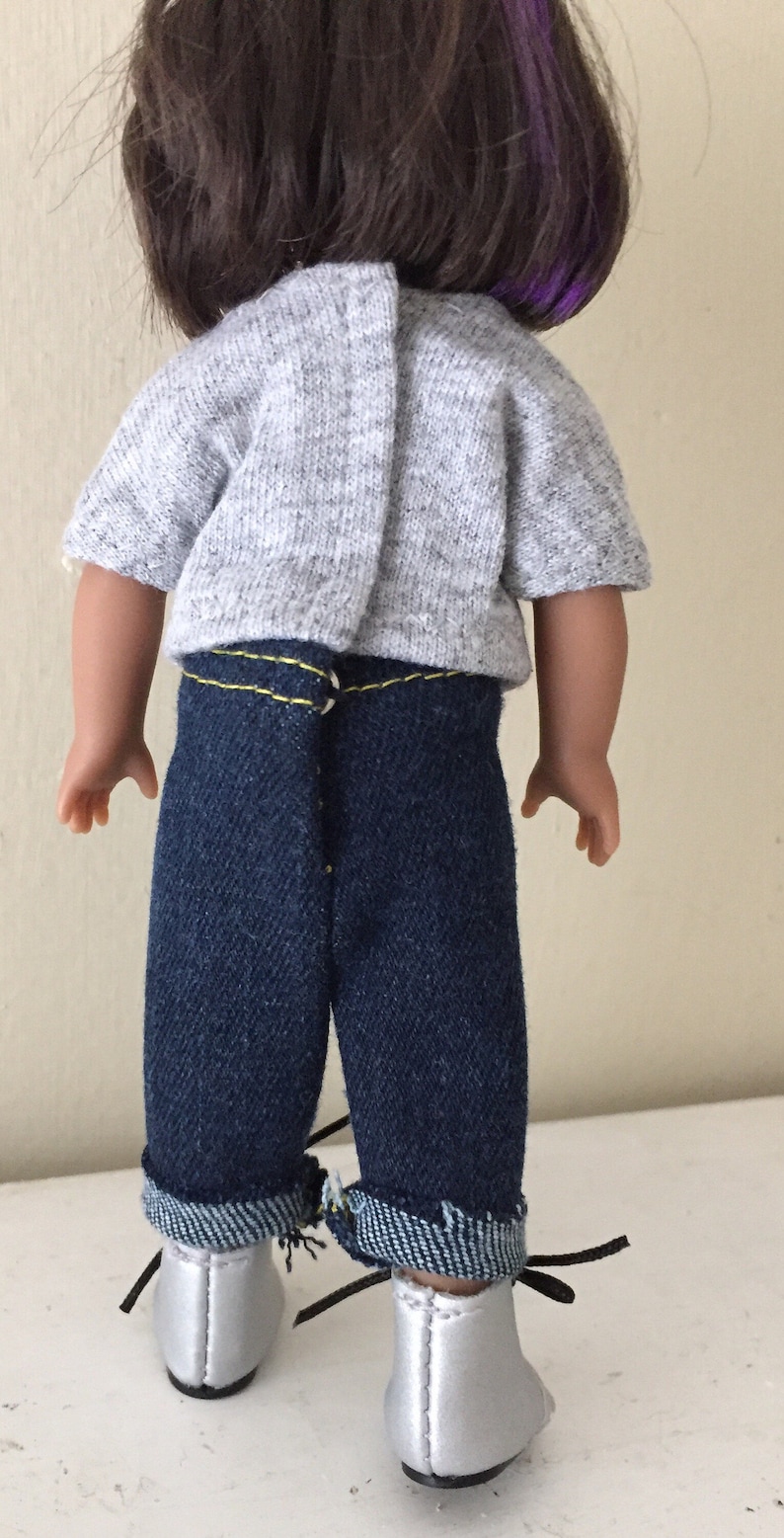 6 inch mini doll clothes: tee shirt with flag and denim jeans 画像 4