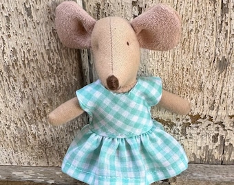 Fits Maileg mice:  aqua gingham dress for little sister