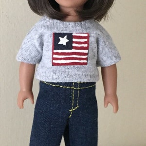 6 inch mini doll clothes: tee shirt with flag and denim jeans 画像 5