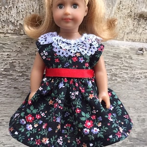 6" mini doll clothes: floral print dress with lace collar and satin ribbon sash