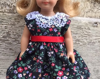 6" mini doll clothes: floral print dress with lace collar and satin ribbon sash