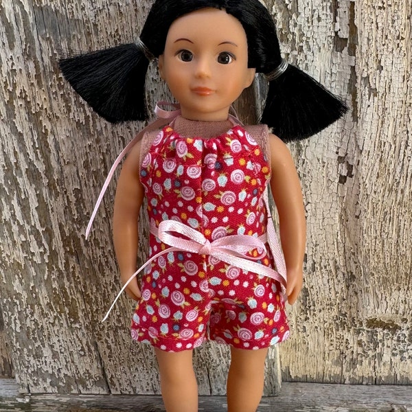 6 inch mini doll clothes: red floral halter romper