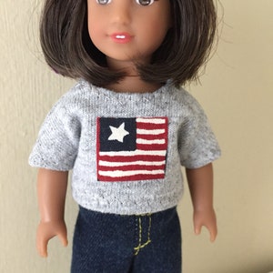 6 inch mini doll clothes: tee shirt with flag and denim jeans 画像 3