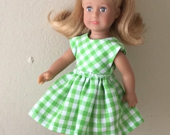 Doll clothes for 6 inch mini doll: green gingham dress