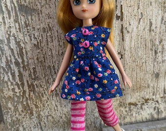 Fits 7 inch Lottie doll: floral top and striped leggings