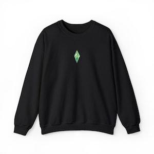 Sims Plumbob Sweatshirt | Embroidered Gamer Crewneck | Cozy Black Sims Sweater Gift for Gamers & Streamers