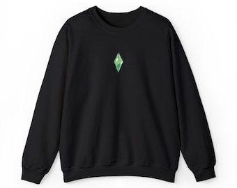 Sudadera de Los Sims Plumbob / Cuello redondo bordado para gamers / Suéter negro acogedor de Los Sims, regalo para gamers y streamers
