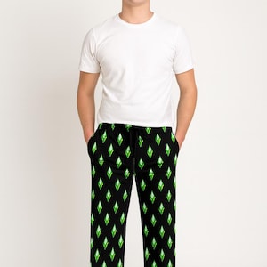 Sims Plumbob Pajama Pants – Funny Gamer Sleepwear, Geeky Gift for Him or Her, Cozy Gaming Lounge Pants