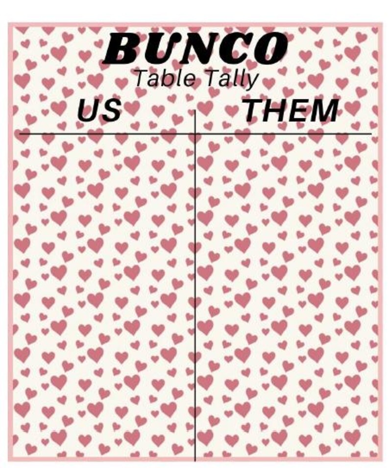February Scorecards February Valentine's Bunco Scorecard & Table Tally - Etsy