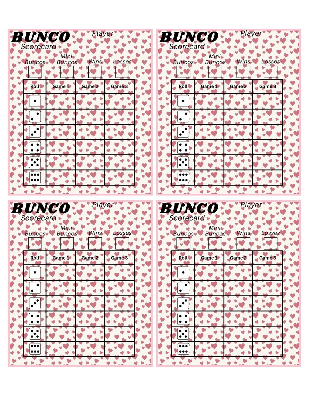 February Scorecards February Valentine's Bunco Scorecard & Table Tally - Etsy