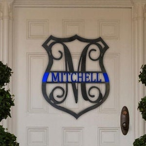Thin Blue Line Monogram Wall or Door Decor