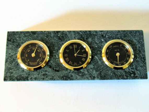 Marble Promotional Clock Thermometer Hygrometer Desk Set