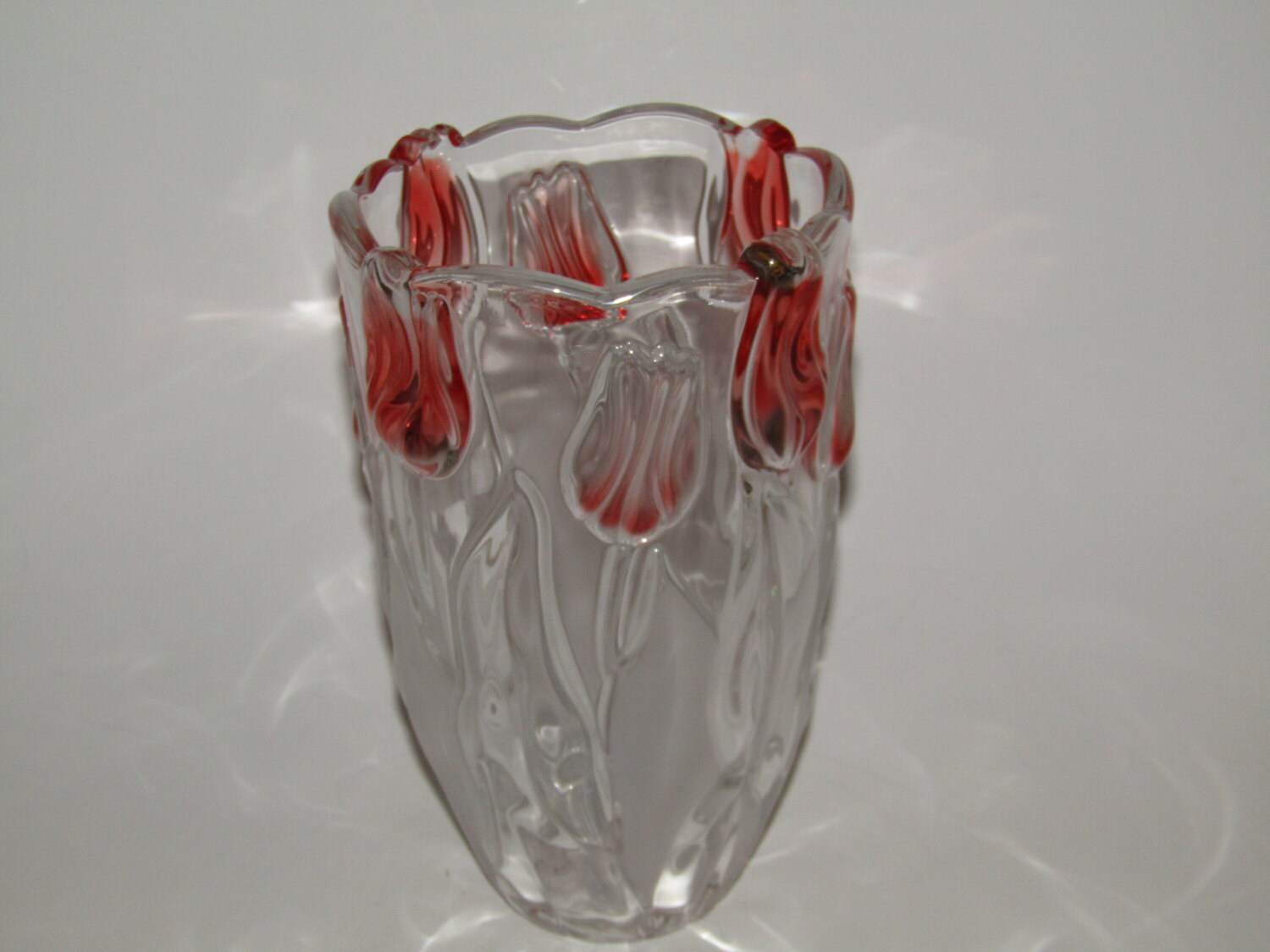 Vintage Mikasa Lead Crystal Frosted Pink Tulip Vase Etsy