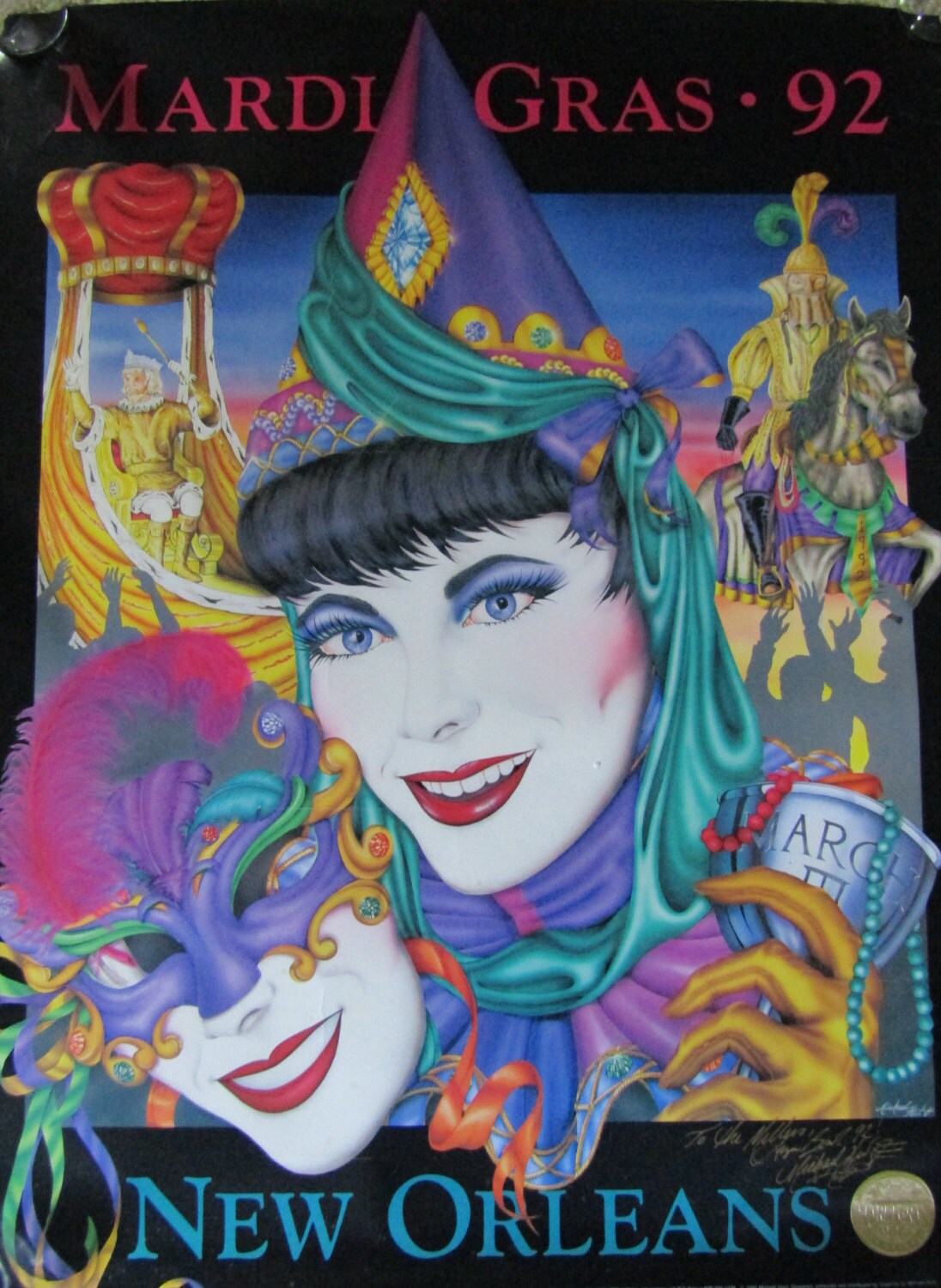 Mardi Gras 1992 Poster Signed By Artist Michael Hunt Etsy