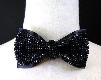 Black Clear Crystal Rhinestone Bow Tie Set