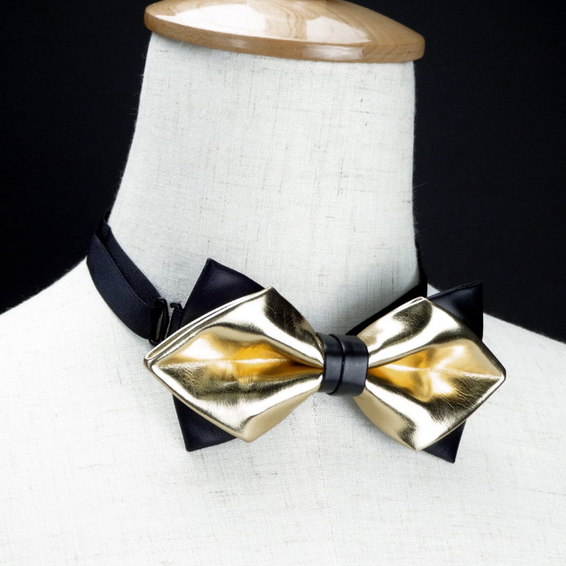 Black and Gold Bow Tie 2 Layer Bow Tie for Men Artificial Etsy
