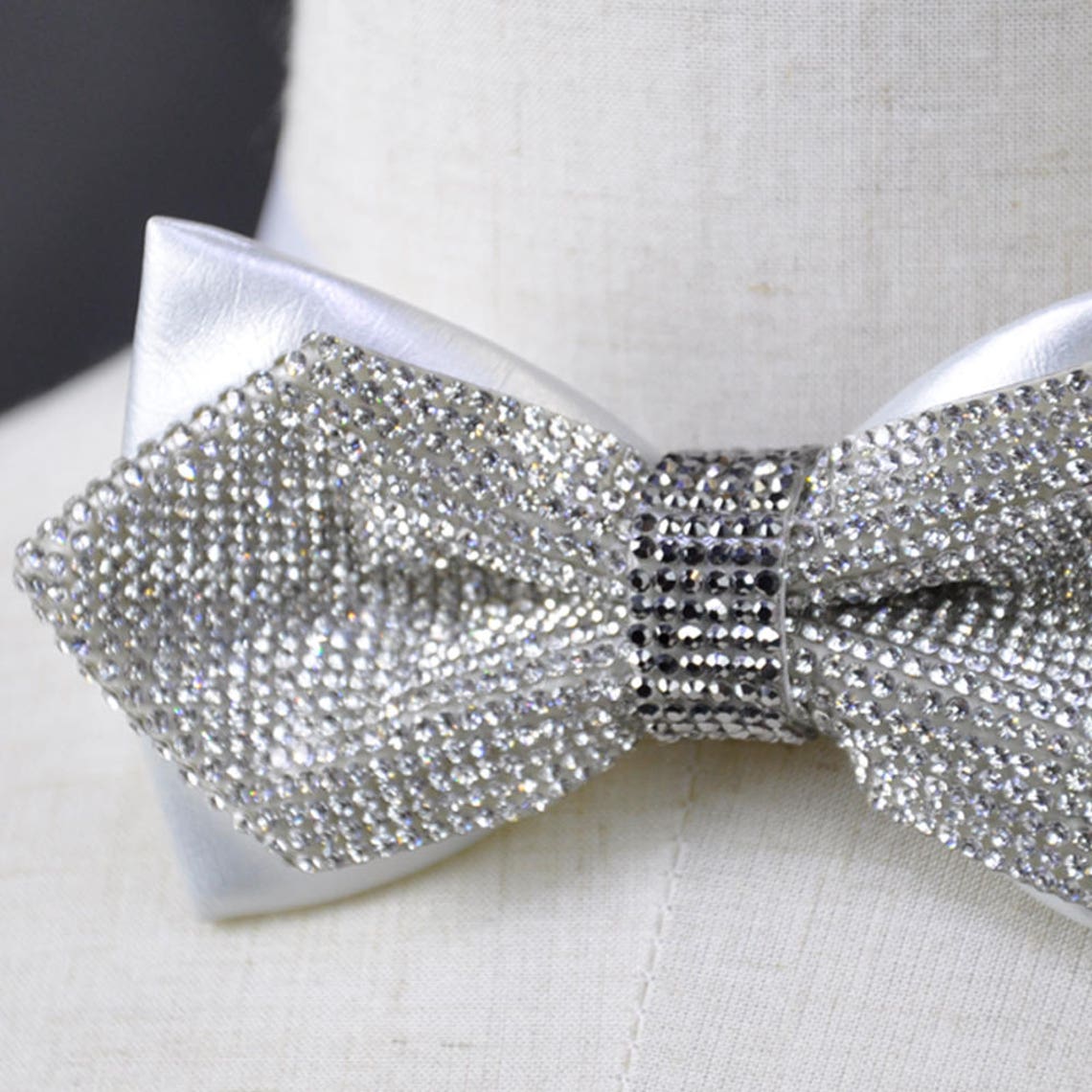 Gary Crystal bow tie bowties Silver bow tie Silver bowtie Etsy