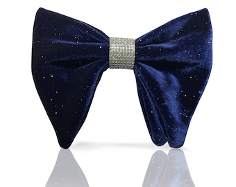 Royal Blue Velvet Oversized Butterfly Bow Tie for men |  Royal Blue Tuxedo bow tie with white silver Rhinestones |  formal |CK Bow Tie