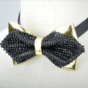 Black and gold Rhinestones bow tie, gold bow tie, gold & black bow tie, groom bow tie, groomsmen bow tie, CK Bow Tie