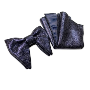 Navy Butterfly Bow Tie for men |  Navy Oversized bow tie | Navy shinny bow tie set  | Navy cummerbund |   formal |CK Bow Tie
