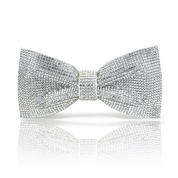 White Bow Tie, Crystal Bow Tie, Silver Rhinestones Bow Tie, White  Rhinestone Cummerbund pocket Square Bow Tie CK Bow Tie 