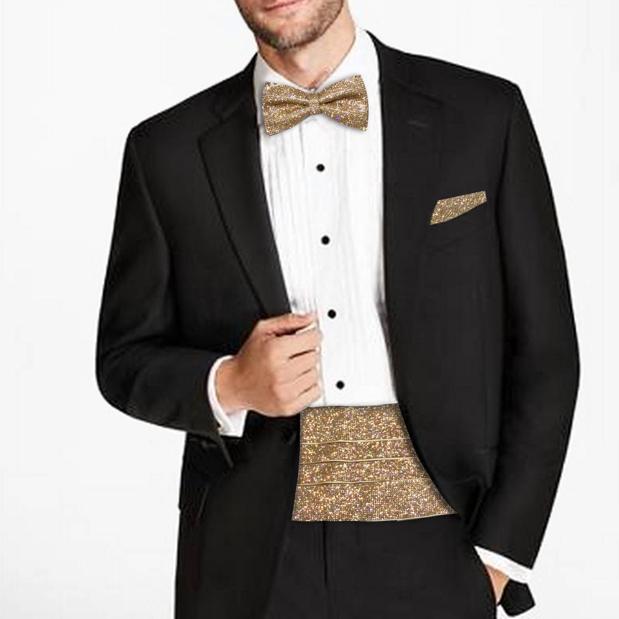 Champagne Crystal Bow Tie & Pocket Square Champagne Gold Etsy