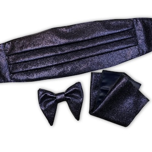 Navy Butterfly Bow Tie for men |  Navy Oversized bow tie | Navy shinny bow tie set  | Navy cummerbund |   formal |CK Bow Tie