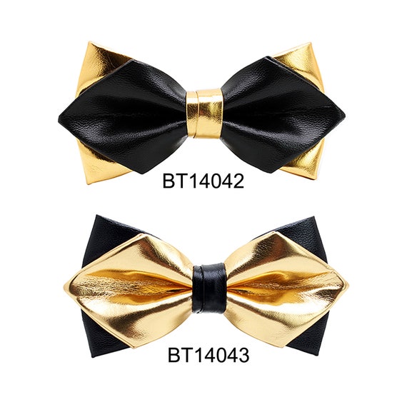 Black and Gold bow tie 2 layer bow tie for men Artificial Etsy