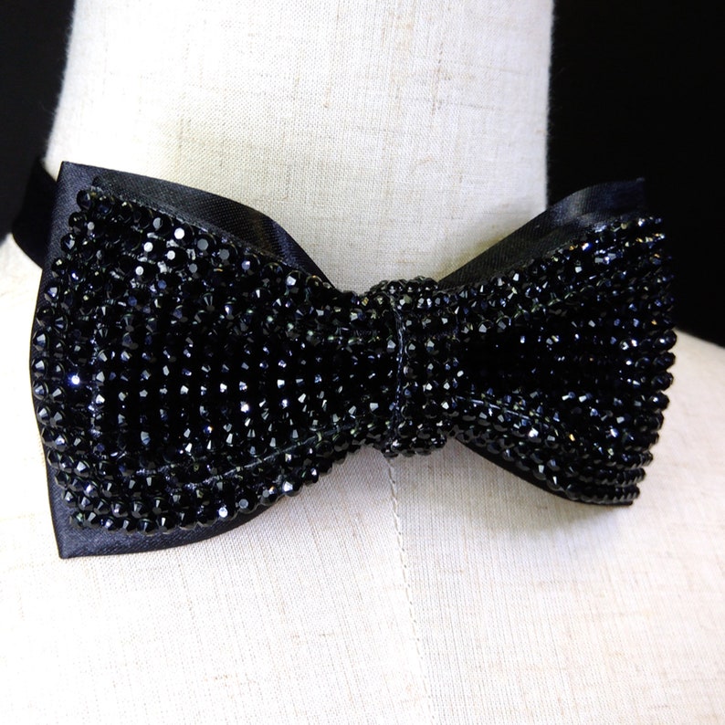 Black bow tie men with Rhinestones Black bow tie with Etsy