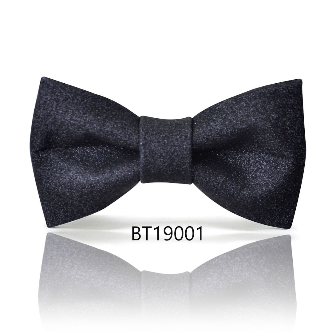Black Bow Tie Black Shiny Bow Tie, Black Glitter Bow Tie for Wedding Groom, Groomsmen Part Prom