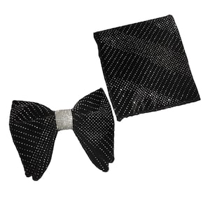 Black Velvet Tuxedo bow tie with silver sparkle | Black Oversized Butterfly Bow Tie | formal |CK Bow Tie